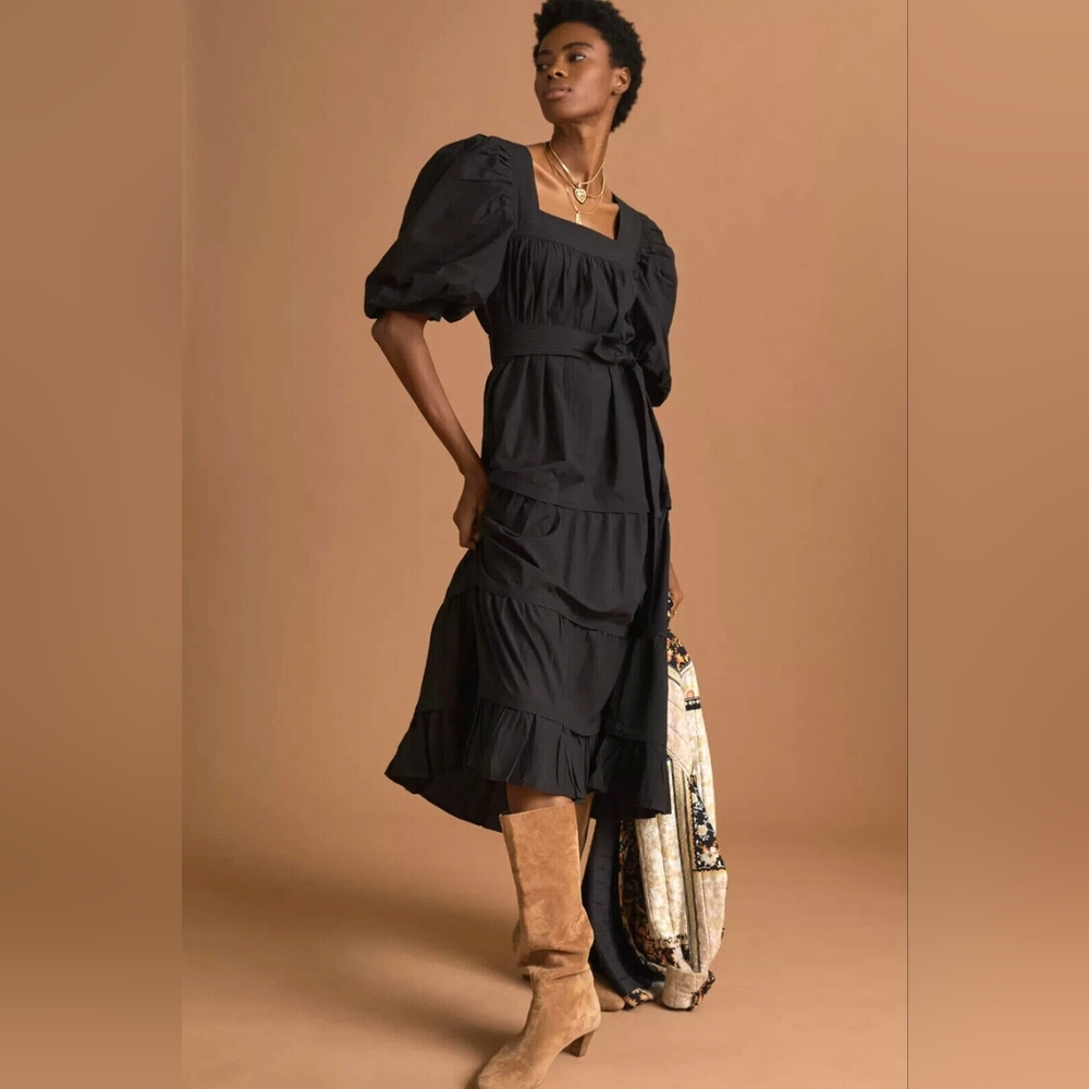 Anthropologie Love The Label Puff Sleeve Midi Dress Size M